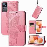 For Xiaomi 12T / 12T Pro / Redmi K50 Ultra Butterfly Love Flower Embossed Horizontal Flip Leather Phone Case(Pink)