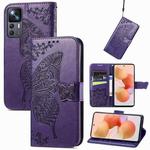 For Xiaomi 12T / 12T Pro / Redmi K50 Ultra Butterfly Love Flower Embossed Horizontal Flip Leather Phone Case(Dark Purple)