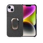 For iPhone 14 Plus Ring Holder Litchi Texture Genuine Leather Phone Case(Black)