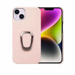 For iPhone 14 Plus Ring Holder Litchi Texture Genuine Leather Phone Case(Pink)
