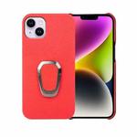 For iPhone 14 Plus Ring Holder Litchi Texture Genuine Leather Phone Case(Red)