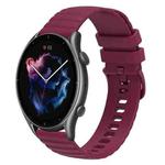 For Amazfit GTR 3 22mm Wavy Dotted Solid-Color Silicone Watch Band(Wine Red)