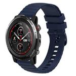 For Amazfit 3 Stratos 22mm Wavy Dotted Solid-Color Silicone Watch Band(Dark Blue)