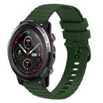 For Amazfit 3 Stratos 22mm Wavy Dotted Solid-Color Silicone Watch Band(Army Green)