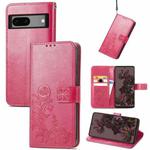 For Google Pixel 7 Four-leaf Clasp Embossed Buckle Leather Phone Case(Magenta)