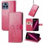 For T-Mobile REVVL 6 5G Four-leaf Clasp Embossed Buckle Leather Phone Case(Magenta)