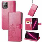 For T-Mobile Revvl 6 Pro 5G Four-leaf Clasp Embossed Buckle Leather Phone Case(Magenta)