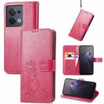 For OPPO Reno8 4G Four-leaf Clasp Embossed Buckle Leather Phone Case(Magenta)