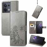 For OPPO Reno8 4G Four-leaf Clasp Embossed Buckle Leather Phone Case(Gray)