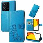 For vivo Y35 Four-leaf Clasp Embossed Buckle Leather Phone Case(Blue)