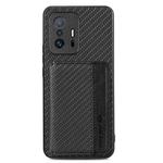 For Xiaomi Mi 11T Carbon Fiber Magnetic Card Bag Phone Case(Black)