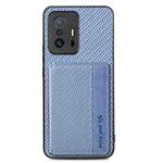 For Xiaomi Mi 11T Carbon Fiber Magnetic Card Bag Phone Case(Blue)