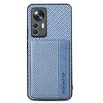 For Xiaomi 12T Carbon Fiber Magnetic Card Bag Phone Case(Blue)