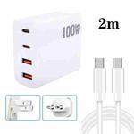 GaN 100W Dual USB + Dual USB-C/Type-C Multi Port Charger with 2m Type-C to Type-C Data Cable Set US / EU Plug