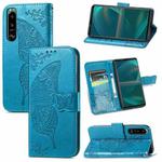 For Sony Xperia 5 IV Butterfly Love Flower Embossed Leather Phone Case(Blue)