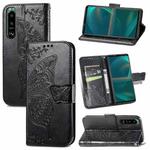 For Sony Xperia 5 IV Butterfly Love Flower Embossed Leather Phone Case(Black)