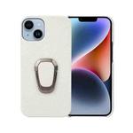 For iPhone 14 Ring Holder Litchi Texture Genuine Leather Phone Case(White)