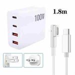 GaN 100W Dual USB+Dual USB-C/Type-C Multi Port Charger with  1.8m Type-C to MagSafe 1 / L Header Data Cable US / EU Plug