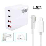 GaN 100W Dual USB+Dual USB-C/Type-C Multi Port Charger with  1.8m Type-C to MagSafe 1 / L Header Data Cable US / UK Plug