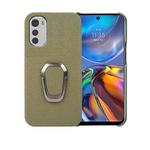 For Motorola Moto E32 4G Ring Holder Litchi Texture Genuine Leather Phone Case(Green)
