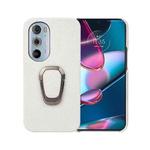 For Motorola Moto Edge 30 Pro Ring Holder Litchi Texture Genuine Leather Phone Case(White)