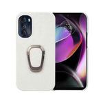 For Motorola Moto G 5G Ring Holder Litchi Texture Genuine Leather Phone Case(White)