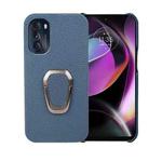 For Motorola Moto G 5G Ring Holder Litchi Texture Genuine Leather Phone Case(Blue)