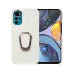 For Motorola Moto G22 Ring Holder Litchi Texture Genuine Leather Phone Case(White)