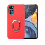 For Motorola Moto G22 Ring Holder Litchi Texture Genuine Leather Phone Case(Red)