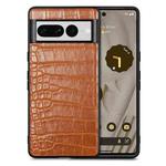 For Google Pixel 7 Pro Crocodile Grain Leather Back Cover Phone Case(Brown)