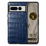 For Google Pixel 7 Pro Crocodile Grain Leather Back Cover Phone Case(Blue)