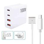 GaN 100W Dual USB-C/Type-C + Dual USB Multi Port Charger with  1.8m Type-C to MagSafe 2 / T Header Data Cable, Plug Size:US / EU Plug