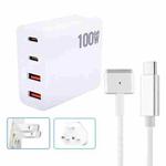 GaN 100W Dual USB-C/Type-C + Dual USB Multi Port Charger with  1.8m Type-C to MagSafe 2 / T Header Data Cable, Plug Size:US / UK Plug