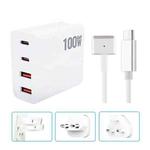 GaN 100W Dual USB-C/Type-C + Dual USB Multi Port Charger with  1.8m Type-C to MagSafe 2 / T Header Data Cable, Plug Size:US / EU / UK Plug
