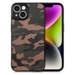 For iPhone 14 Camouflage Back Cover Leather Phone Case(Brown)