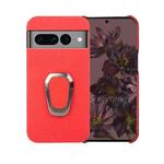 For Google Pixel 7 Pro Ring Holder Litchi Texture Genuine Leather Phone Case(Red)