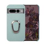 For Google Pixel 7 Pro Ring Holder Litchi Texture Genuine Leather Phone Case(Cyan)