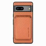 For Google Pixel 7 Carbon Fiber Leather Card Magsafe Phone Case(Brown)