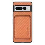 For Google Pixel 7 Pro Carbon Fiber Leather Card Magsafe Phone Case(Brown)