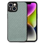 For iPhone 14 Carbon Fiber Texture Leather Back Cover Phone Case(Green)