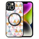 For iPhone 14 Colored Drawing Leather Back Cover Magsafe Phone Case(Rhombus)