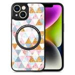 For iPhone 14 Plus Colored Drawing Leather Back Cover Magsafe Phone Case(Rhombus)