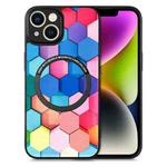 For iPhone 14 Plus Colored Drawing Leather Back Cover Magsafe Phone Case(Colorful Cube)