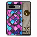 For Google Pixel 7 Colored Drawing Leather Back Cover Magsafe Phone Case(Purple Scales)