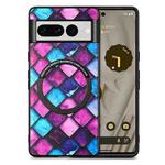 For Google Pixel 7 Pro Colored Drawing Leather Back Cover Magsafe Phone Case(Purple Scales)