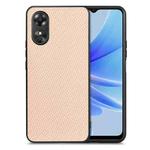 For OPPO A17 Carbon Fiber Texture Leather Back Cover Phone Case(Khaki)