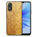 For OPPO A17 Snakeskin Leather Back Cover Phone Case(Yellow)