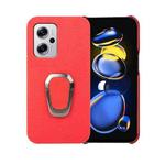 For Xiaomi Redmi Note 11T Pro Ring Holder Litchi Texture Genuine Leather Phone Case(Red)