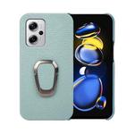 For Xiaomi Redmi Note 11T Pro Ring Holder Litchi Texture Genuine Leather Phone Case(Cyan)
