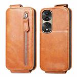 For Honor 70 Pro Zipper Wallet Vertical Flip Leather Phone Case(Brown)